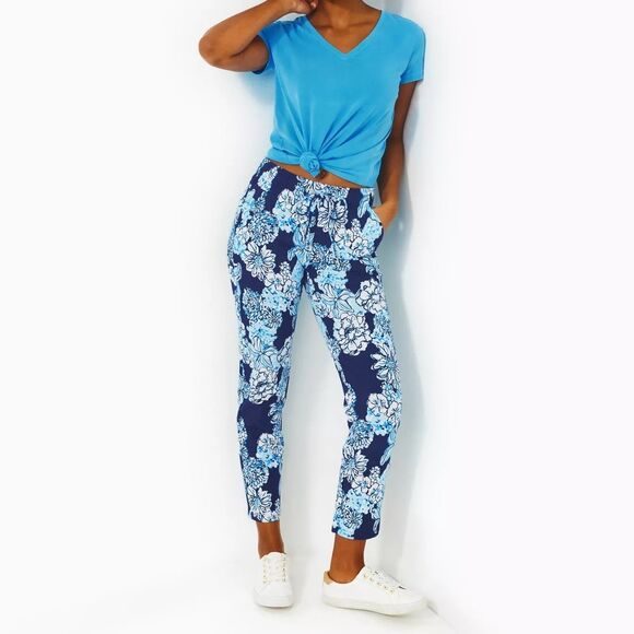 Lilly Pulitzer Blue Floral Track Pants - Picture 1 of 14
